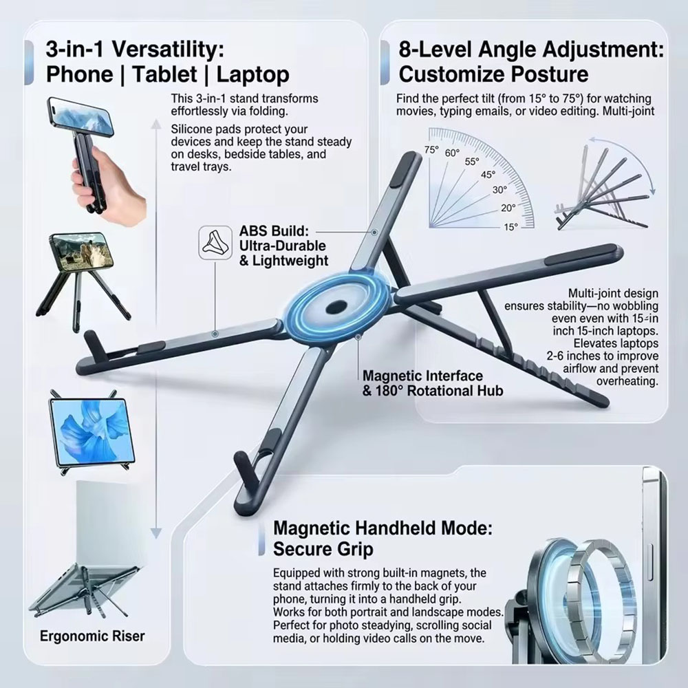 휴대용 자석식 휴대폰 거치대 & 셀카봉 3-in-1 접 - Laptop Stand 리뷰 및 가격